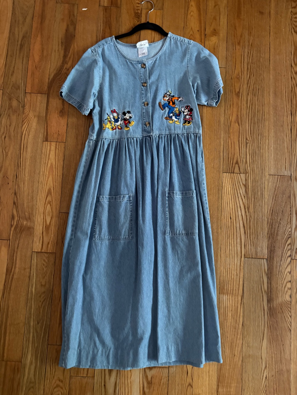 Vintage Light Blue Denim Drss with Disney Character Embroidery